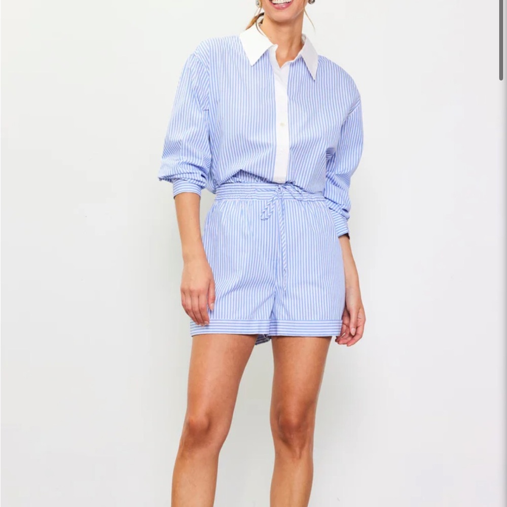BLUE & WHITE STRIPED HIGH WAISTED BOXER SHORTS